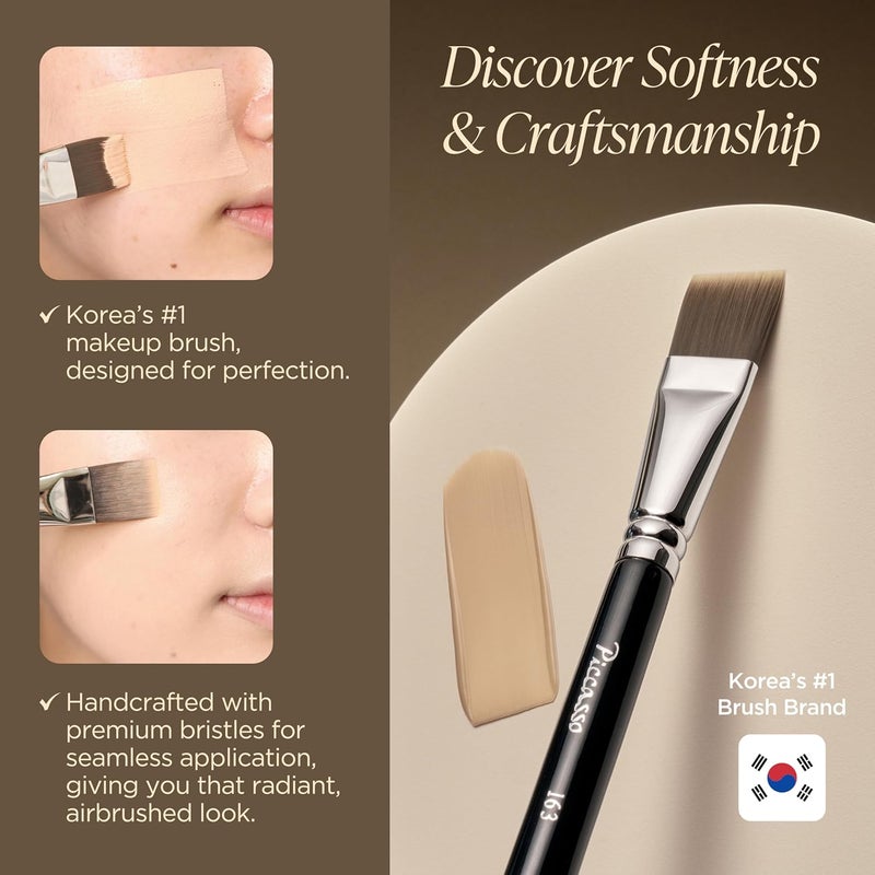 Piccasso 163 Foundation Brush – Dense Makeup Brush for Liquid & Cream Foundation, Soft Synthetic Bristles for Flawless Coverage and Face Makeup, Professional Korean Beauty Tool for Daily - Image 3